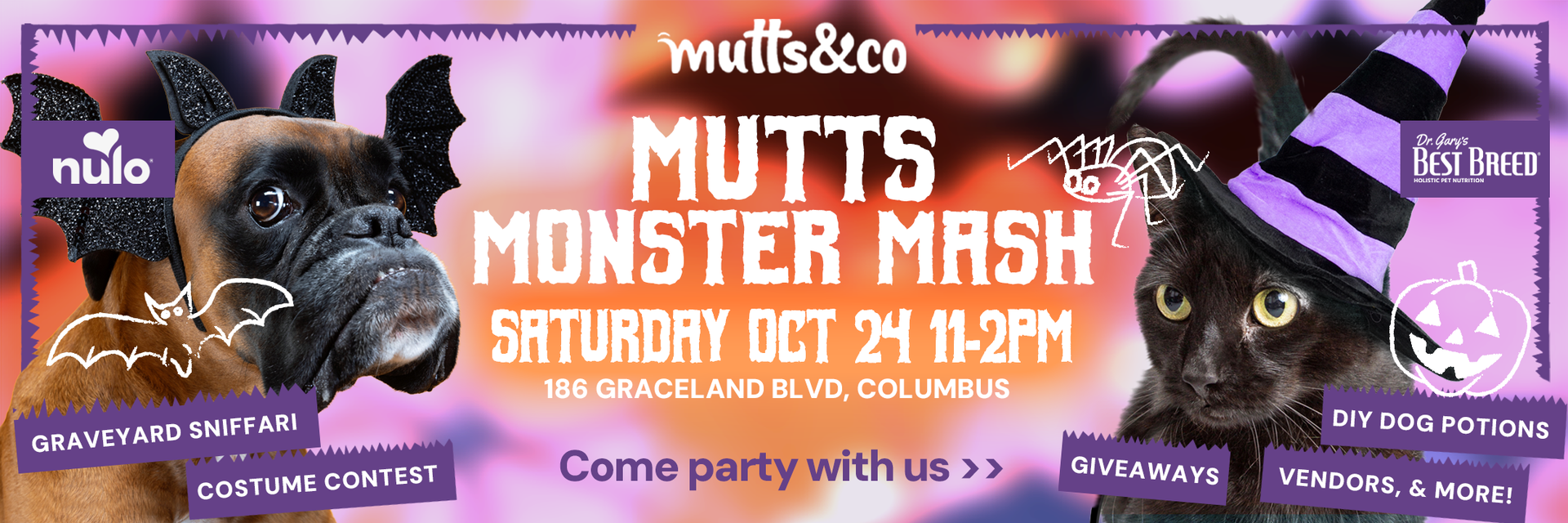 Mutts Monster Mash: costume contest, Graveyard Sniffari, DIY dog potions, giveaways, vendors and more.